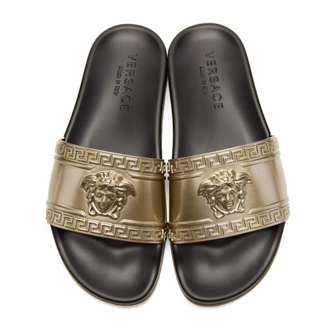 versace gold medusa slides|Versace Medusa platform pumps.